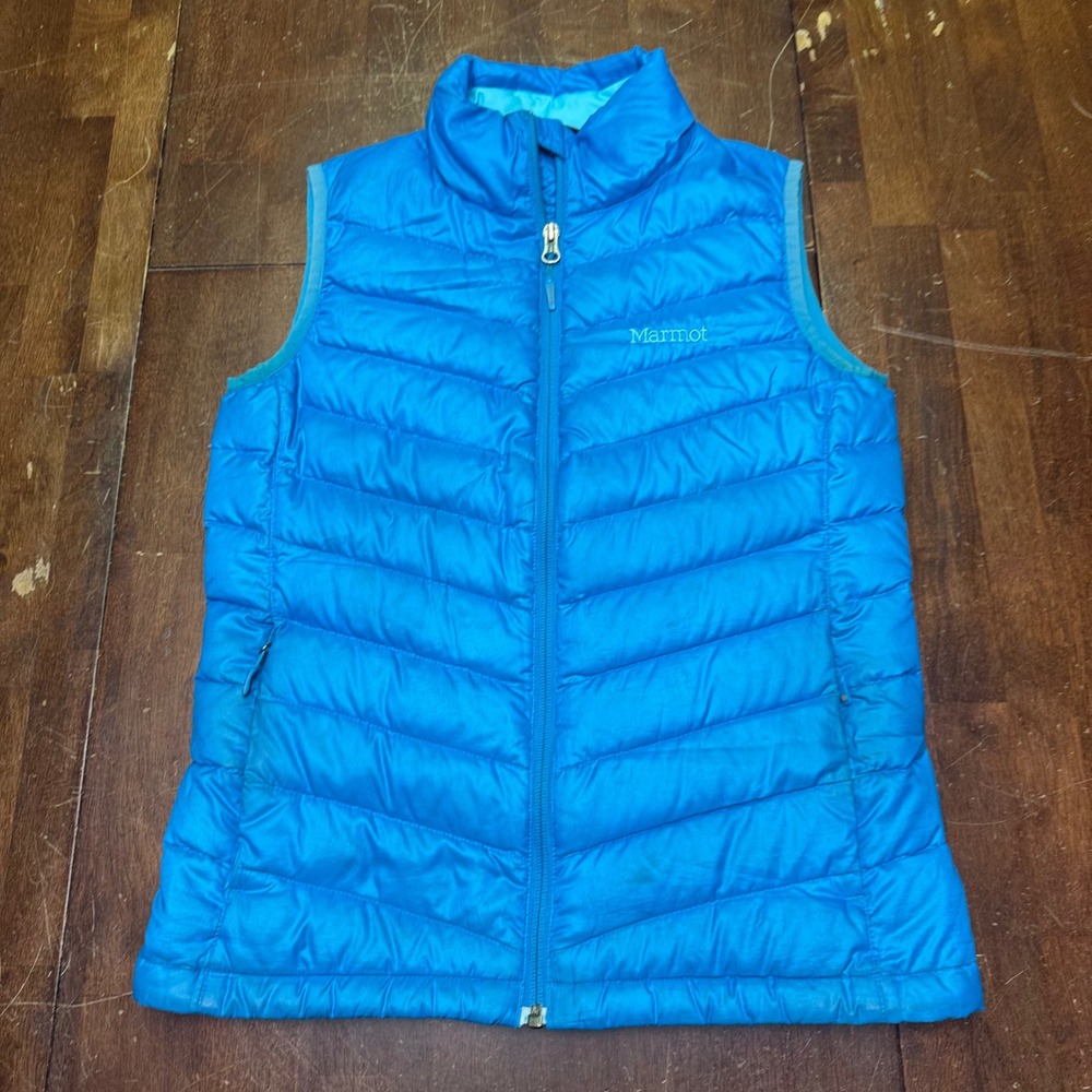 Marmot Puffer Vest Women XS Blue 800 Fill Goose Down Quilted Lightweight